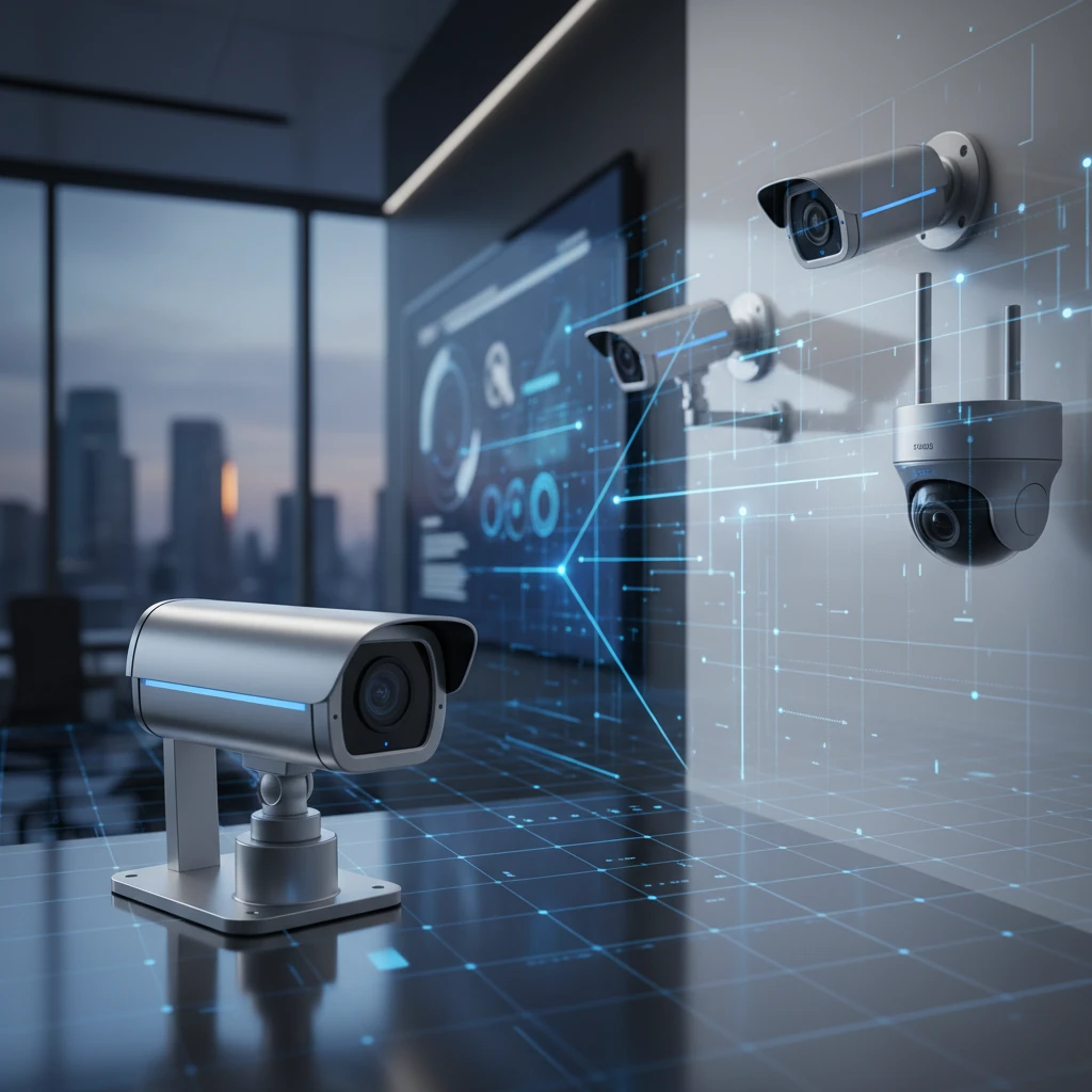 An executive reviewing a dashboard showing video analytics insights from various cameras, demonstrating how UniCam transforms cameras into business tools.